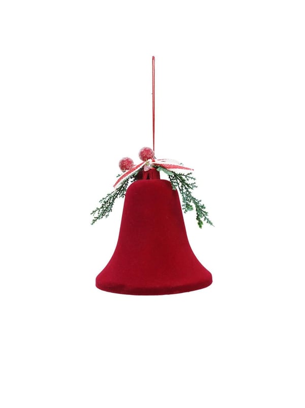 Yılbaşı Ağaç Süsü Kadife Çan Dekoratif Yılbaşı Süsü Bordo 12 cm