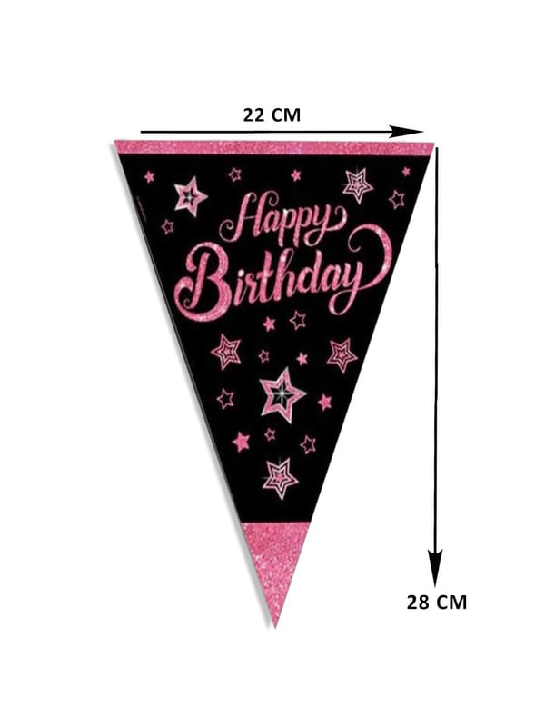 Pink Stars Happy Birthday Yazılı Flama Bayrak Asılabilir Doğum Günü Süsü