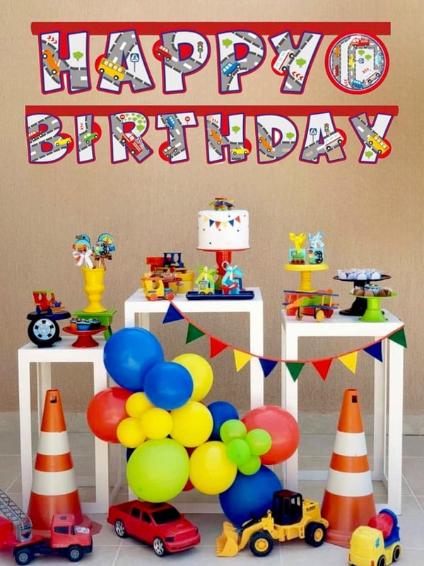 Trafik Temalı Happy Birhtday Yazı Banner Doğum Günü Parti Süsü