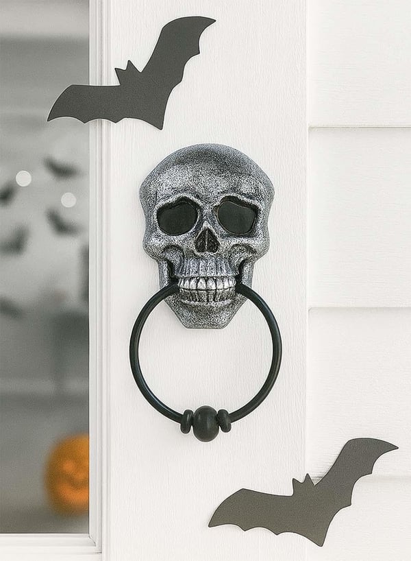 Halloween Kuru Kafa Kapı Zili Işıklı Sesli Cadılar Bayramı Parti Dekoru Gri