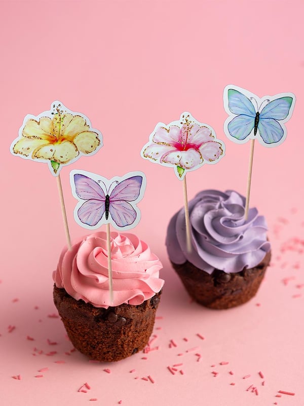 Kelebek Çiçek Temalı Kürdan Makaron Renkli Cupcake Kürdanı Pasta Süsü 10'lu
