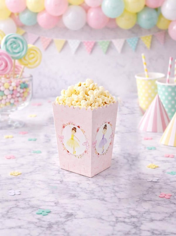 Balerin Temalı Karton Mısır Kutusu Popcorn Kutusu 8'li - Balerin Temalı Parti | Parti Adresi