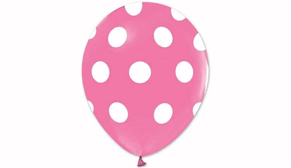 Beyaz Puantiye Baskılı Pembe Balon 10 Lu