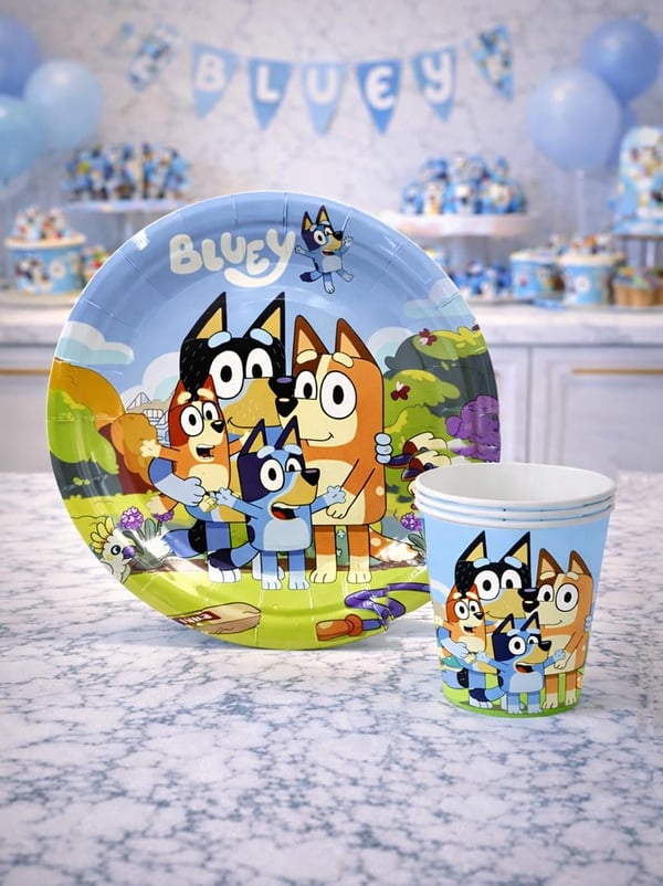 Bluey Temalı Karton Tabak Bardak Set - Karton Tabaklar | Parti Adresi