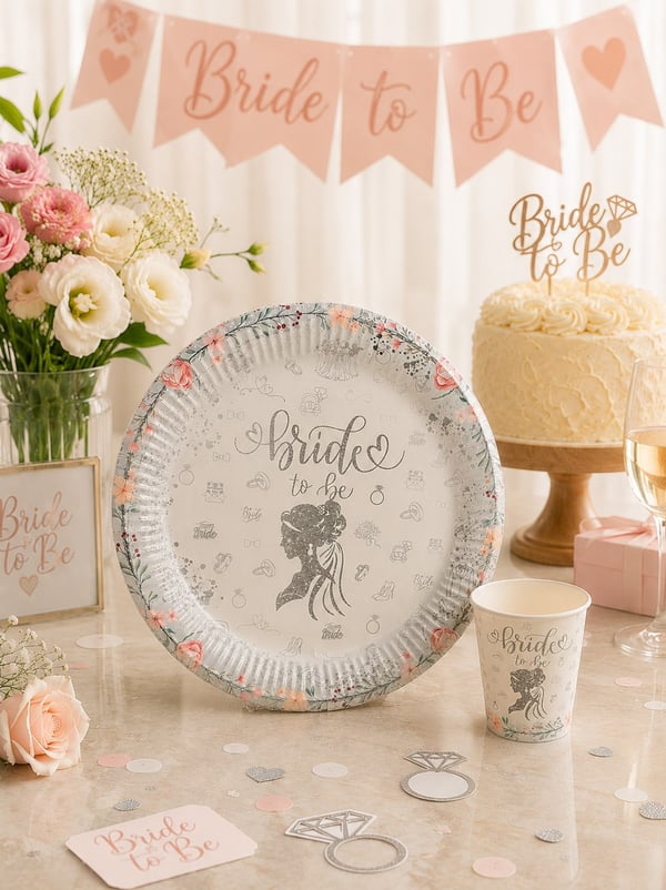 Bride To Be Temalı Karton Tabak ve Bardak Seti – Bekarlığa Veda Parti Seti Beyaz Gümüş 8'li - Karton Tabaklar | Parti Adresi