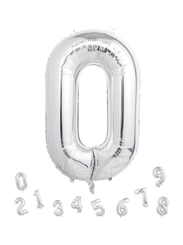 Rakam Folyo Balon Doğum Günü Parti Balonu 0 Gümüş Renk 86 cm 34 inc