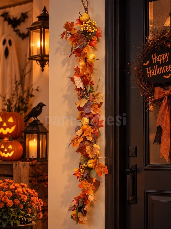 Cadılar Bayramı Dekoratif Balkabaklı Garland – Sonbahar ve Halloween Dekoru 150 cm - Halloween Kapı Süsü & Dekoratif Süsler | Parti Adresi