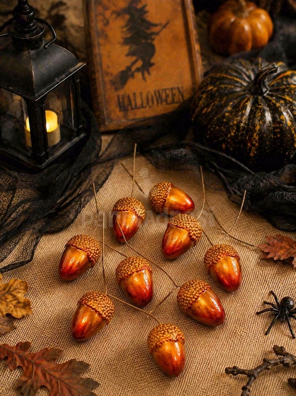 Cadılar Bayramı Dekoratif Meşe Palamudu – Halloween Partisi Dekor Süsü 10'lu - Balkabakları | Parti Adresi