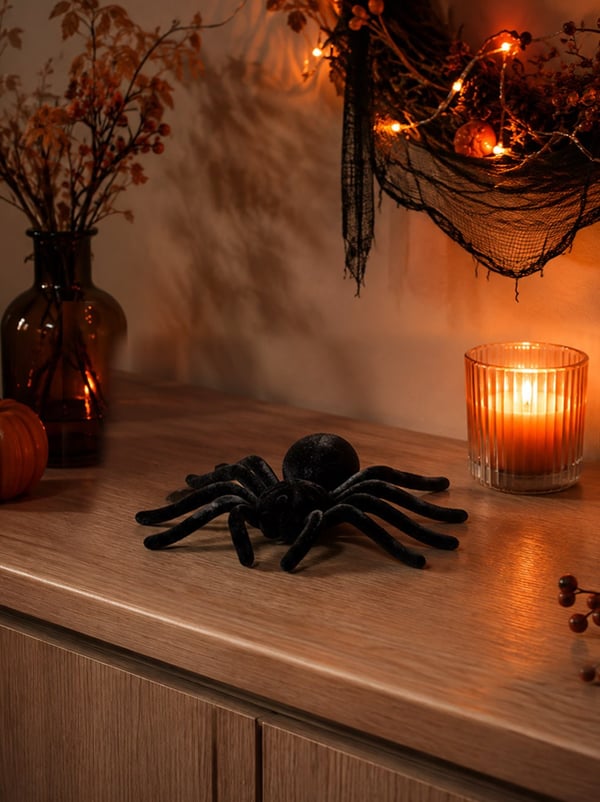 Cadılar Bayramı Flok Kaplama Örümcek Halloween Parti Dekoru Siyah 20 cm - Cadılar Bayramı | Parti Adresi