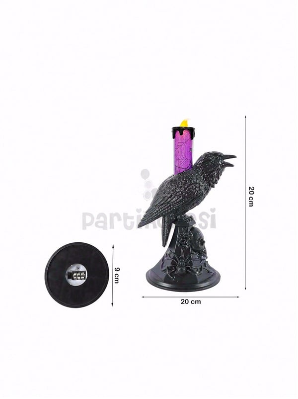 Cadılar Bayramı Karga Figürlü LED Işıklı Mum – Halloween Parti Dekoru Mor 20 cm  - Halloween Led Işıklar | Parti Adresi