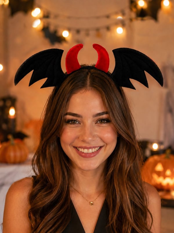 Cadılar Bayramı Yarasa Kanatlı Şeytan Taç Halloween Aksesuarı Siyah - Cadı Şapkası ve Taçları | Parti Adresi