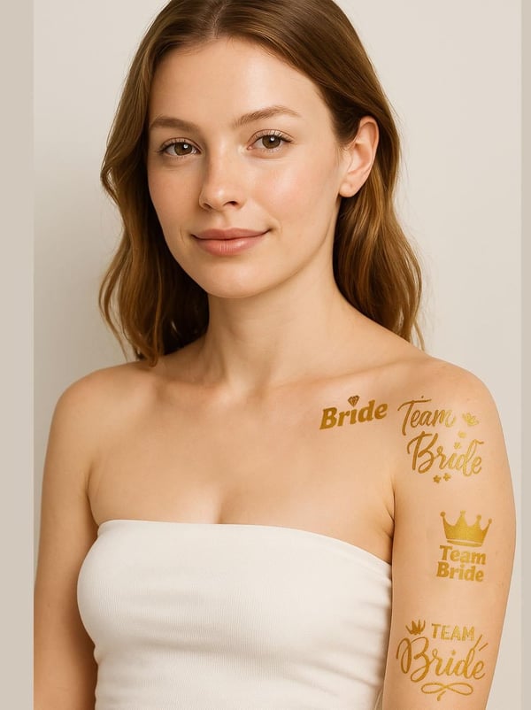 Bekarlığa Veda Partisi Karışık Dövme Seti Bride Team Bride Dövme Altın 12'li