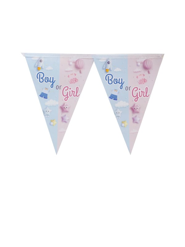 Cinsiyet Belirleme Partisi Süsü – Boy or Girl Üçgen Flama Banner (Mavi & Pembe)  - Cinsiyet Partisi Süsleri | Parti Adresi
