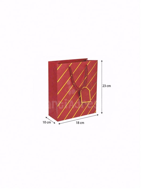 Çizgili Karton Hediye Çantası – Etiketli Lux Alışveriş Çantası Bordo 18x23x10 cm - Desenli Karton Çanta | Parti Adresi