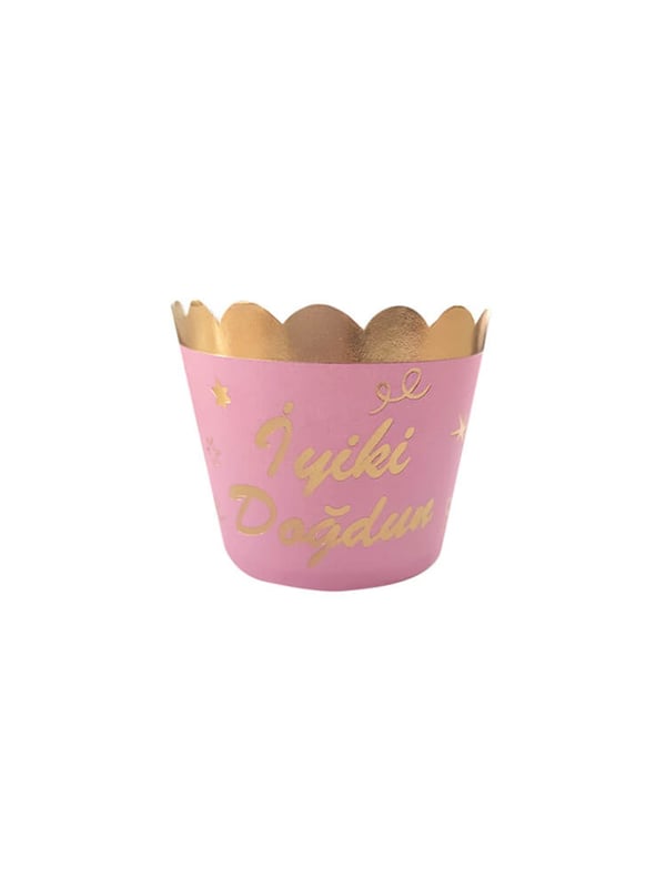 Cup Cake Kalıbı İyi Ki Doğdun Pembe-Altın 12 li