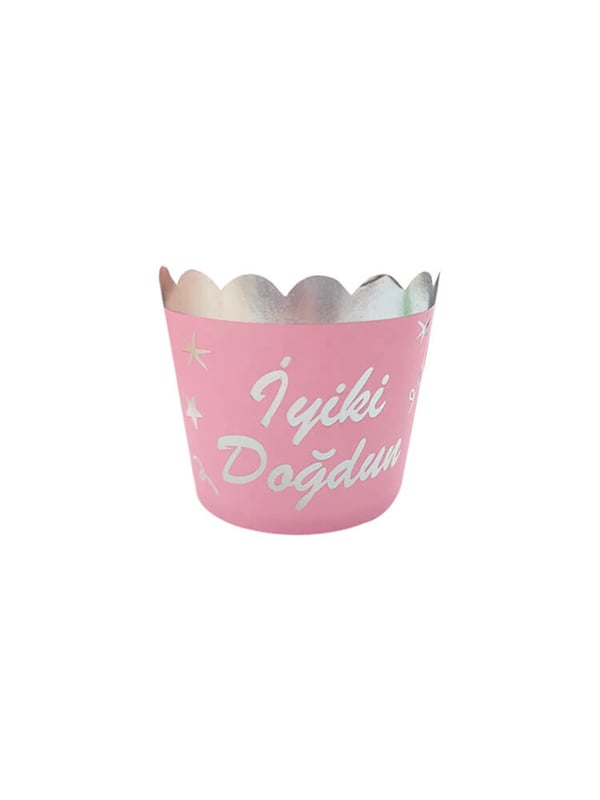 Cup Cake Kalıbı İyi Ki Doğdun Pembe-Gümüş 12 li
