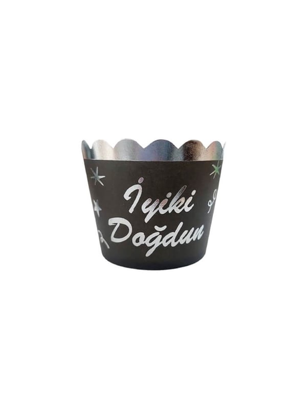 Cup Cake Kalıbı İyi Ki Doğdun Siyah-Gümüş 12 li