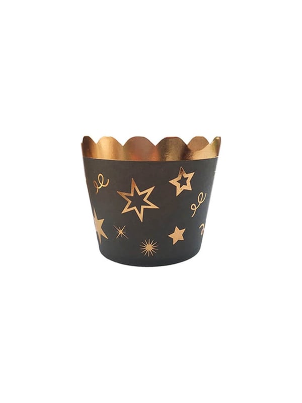 Cup Cake Kalıbı Yıldızlı Siyah-Altın 12 li
