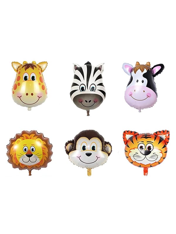 Safari Temalı Folyo Balon Hayvan Figürlü Parti Balonu 6'lı