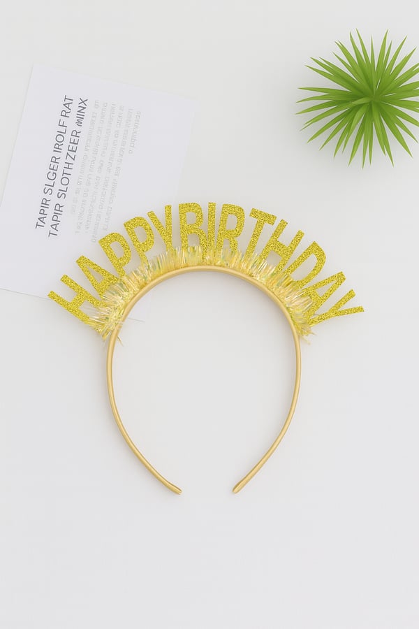 Happy Birthday Yazılı Doğum Günü Taç Parti Kostüm Aksesuarı Altın