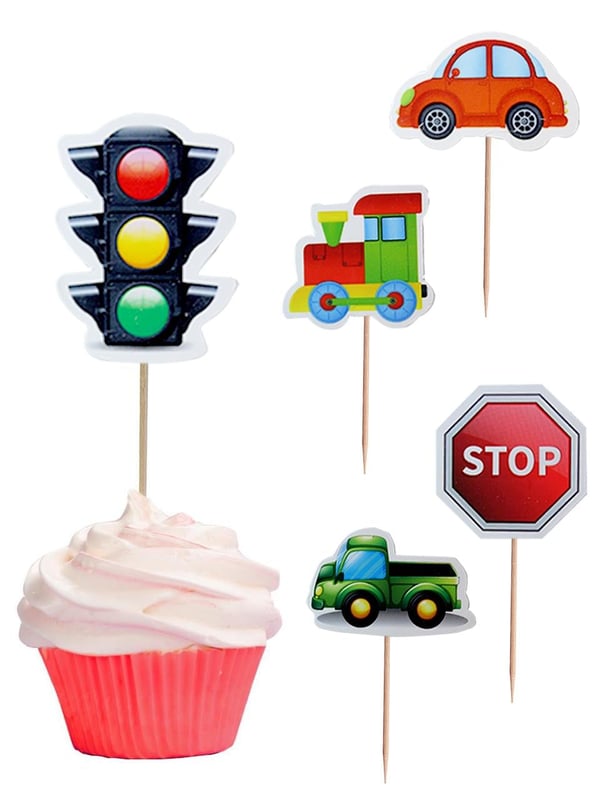 Trafik Temalı Kürdan Taşıt Figürlü Cupcake Kürdanı Pasta Süsü 10'lu