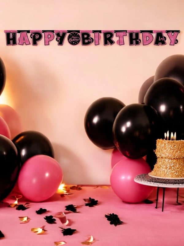 Pink Stars Temalı Happy Birthday Yazı Banner Asılabilir Doğum Günü Süsü