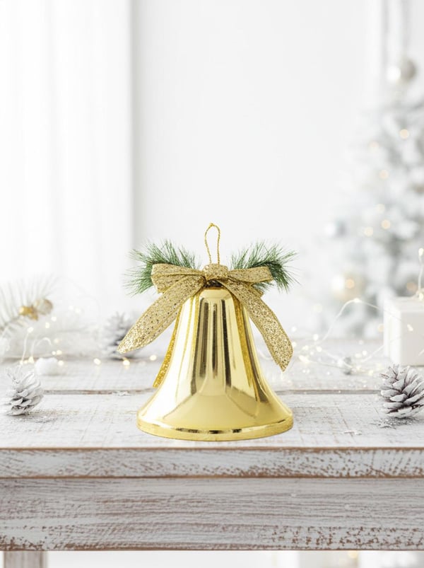 Yılbaşı Dekoru Kurdeleli Çan Dekoratif Süsleme Aksesuarı Altın 22 cm 