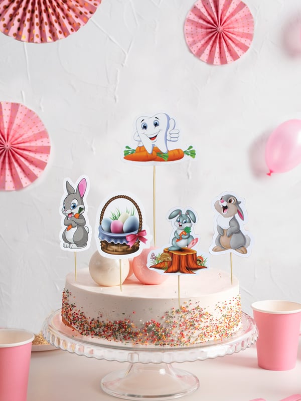 Tavşan Temalı Kürdan Diş Buğdayı Cupcake Kürdanı Pasta Süsü 5'li
