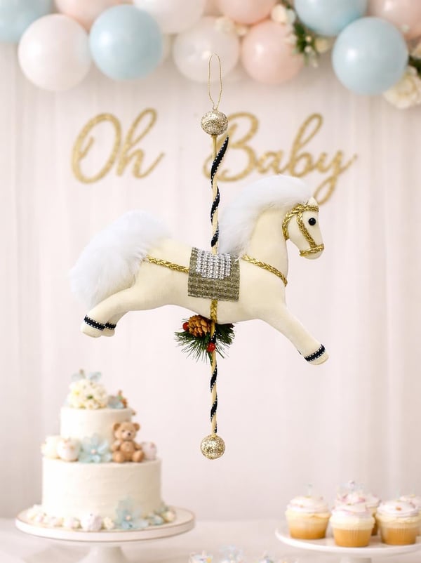 Dekoratif Atlı Karınca Altın Şerit Detaylı Dekor Süsü - Baby Shower Erkek | Parti Adresi