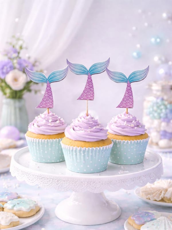 Deniz Kızı Temalı Kürdan Kuyruk Figürlü Cupcake Kürdanı Pasta Süsü 10'lu - Deniz Kızı | Parti Adresi