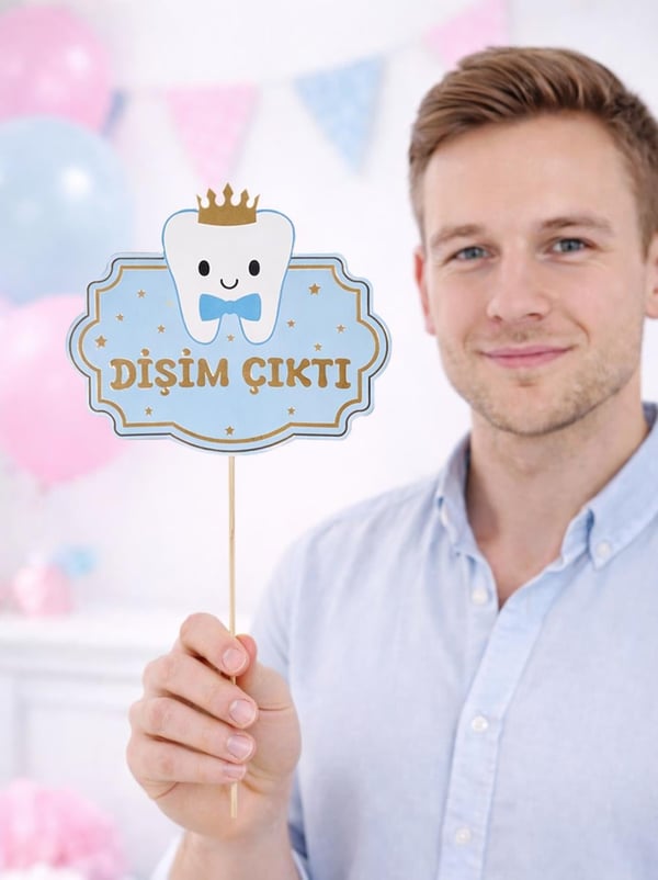 Diş Buğdayı Dişim Çıktı Yazılı Konuşma Balonu Mavi 5'li - Erkek Diş Partisi | Parti Adresi