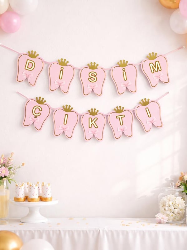 Dişim Çıktı Diş Buğdayı Temalı Yazı Pembe - Gold - Diş Buğdayı | Parti Adresi