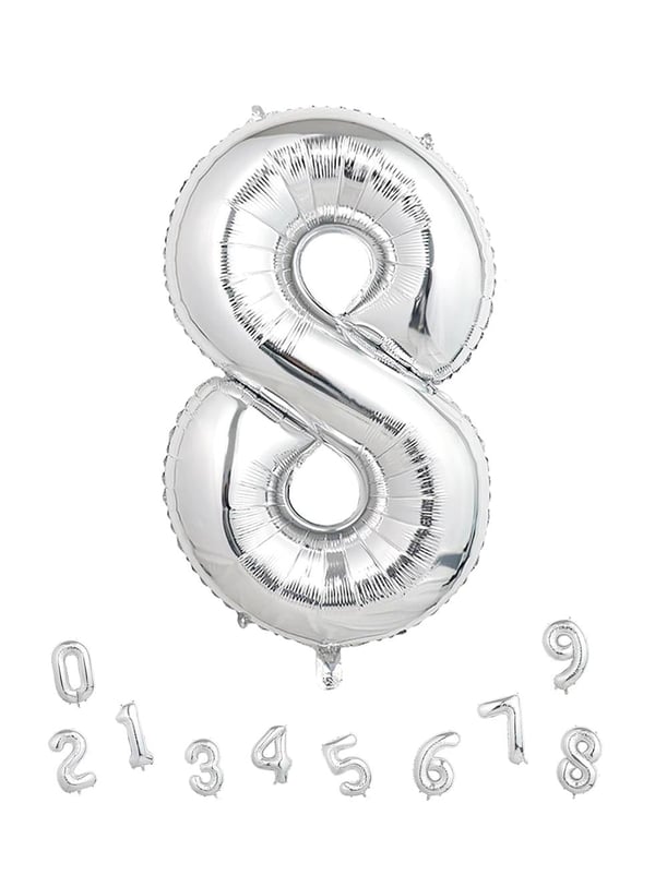 Rakam Folyo Balon Doğum Günü Parti Balonu 8 Gümüş Renk 86 cm 34 inc