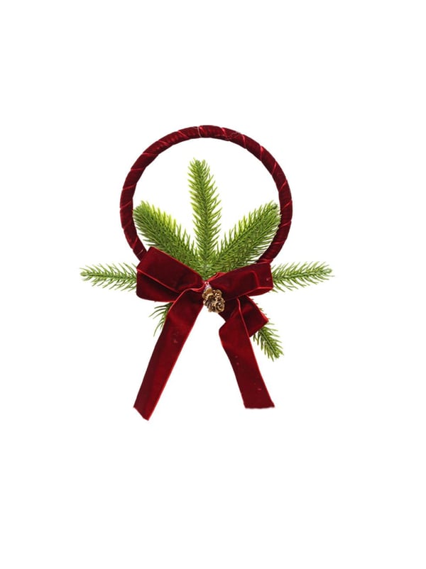 Yılbaşı Kapı Süsü Kadife Kurdeleli Dekoratif Kapı Çelengi 26 cm