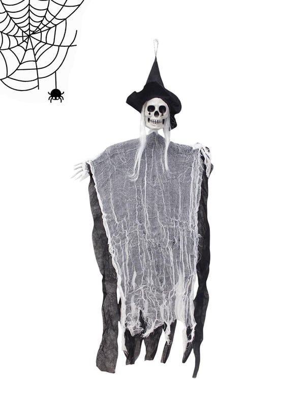 Cadılar Bayramı Şapkalı İskelet Asılabilir Halloween Parti Dekoru Siyah 