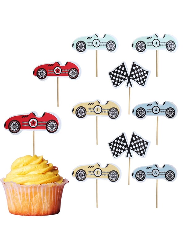 Yarış Arabaları Temalı Kürdan Figürlü Pasta Süsü Cupcake Kürdanı 10'lu
