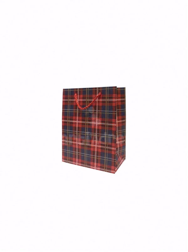 Ekose Desenli Karton Hediye Çantası – Alışveriş Çantası Lacivert 18x23x10 cm  - Desenli Karton Çanta | Parti Adresi