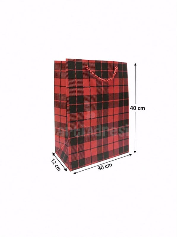 Ekose Desenli Karton Hediye Çantası – Alışveriş Çantası Kırmızı 30x40x12 - Desenli Karton Çanta | Parti Adresi