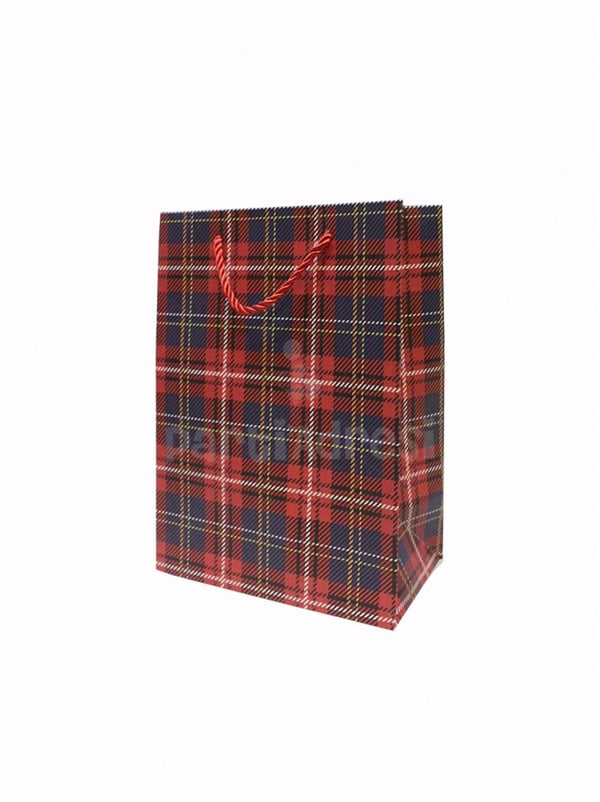 Ekose Desenli Karton Hediye Çantası – Alışveriş Çantası Lacivert 30x40x12 - Desenli Karton Çanta | Parti Adresi