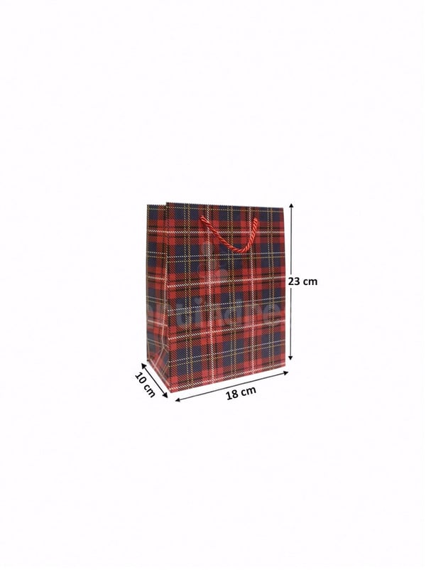 Ekose Desenli Karton Hediye Çantası – Alışveriş Çantası 18x23x10 cm 12'li  - Desenli Karton Çanta | Parti Adresi