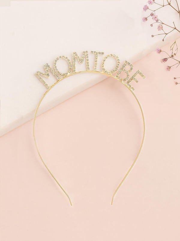 Kristal Taşlı Mom To Be Taç Metal Baby Shower Tacı Gold