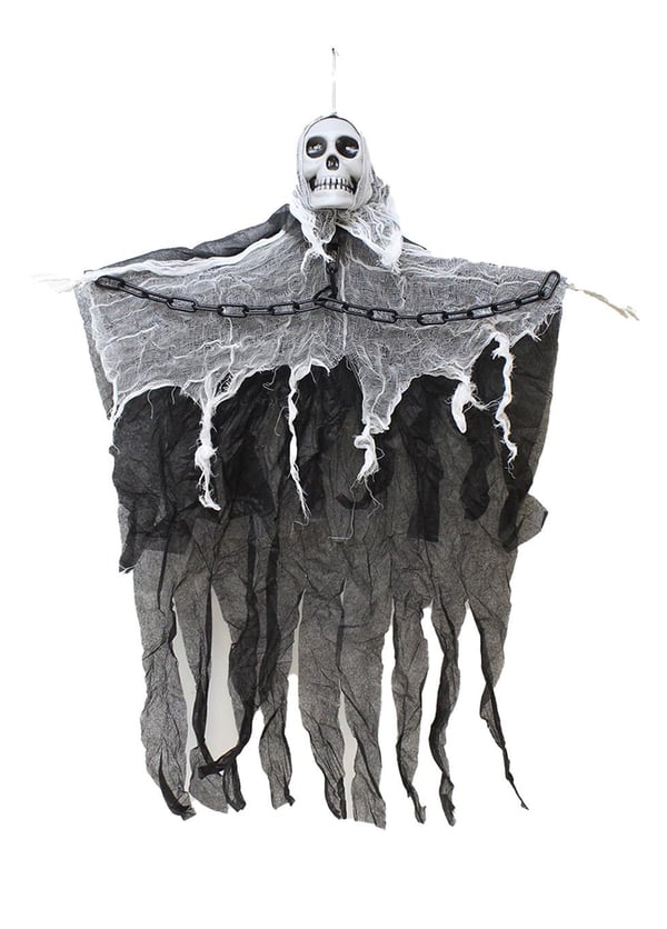 Cadılar Bayramı Işıklı Kuru Kafa Hayalet Asılabilir Halloween Parti Dekoru 90 cm