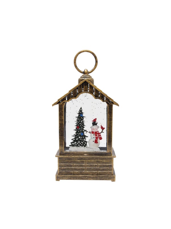 Yılbaşı Kardan Adam Hediyelik Kar Küresi Fener Tasarımlı (Işıklı & Müzikli) 19 cm
