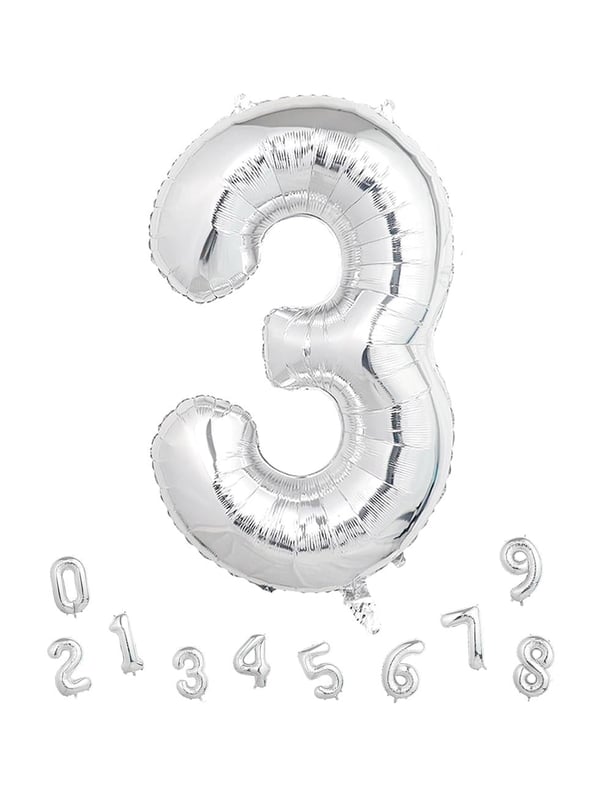 Rakam Folyo Balon Doğum Günü Parti Balonu 3 Gümüş Renk 86 cm 34 inc