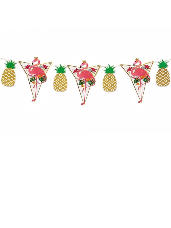 Flamingo Ananas Temalı Dekoratif Banner Tropikal Temalı Doğum Günü Süsü - Yazı ve Flamalar | Parti Adresi