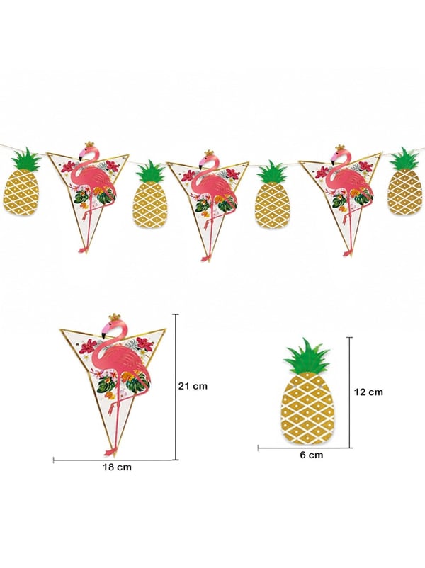 Flamingo Ananas Temalı Dekoratif Banner Tropikal Temalı Doğum Günü Süsü - Yazı ve Flamalar | Parti Adresi