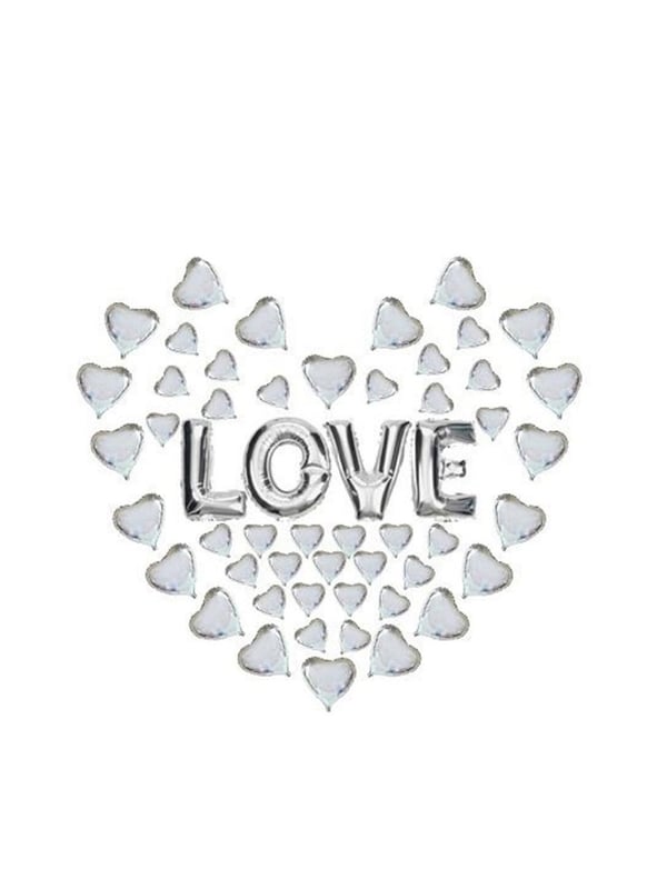 Folyo Balon Love Yazılı 49 Minik Kalpli Set Gümüş