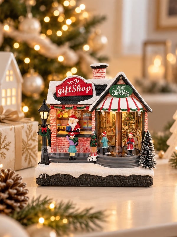 Gift Shop Temalı Yılbaşı Dekoru 20x22 cm – Müzikli Hareketli Işıklı Yılbaşı Süsü - Yılbaşı Dekor Süsleri | Parti Adresi
