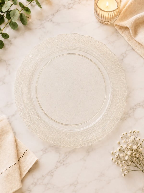 Gold Simli Şeffaf Mika Parti Tabağı – Sert Plastik Sunum Tabağı 26 cm 6'lı - Lüks Plastik Tabaklar | Parti Adresi