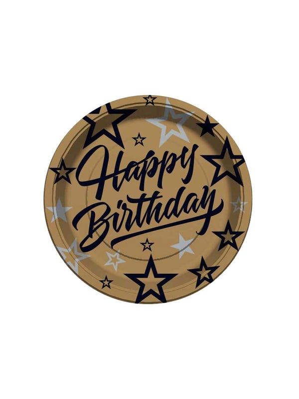 Golden Stras Happy Birthday Baskılı Altın Tabak - Karton Tabaklar | Parti Adresi